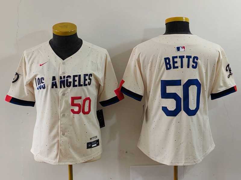 Womens Los Angeles Dodgers #50 Mookie Betts Number Cream 2024 City Connect Limited Stitched Jersey